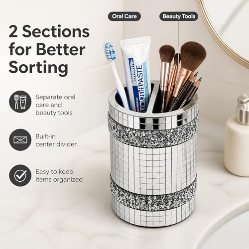 Silver Mirrored Mosaic Glass Toothbrush Holder - size: Toothbrush Holder