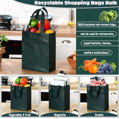Windyun 50 Pcs Reusable Tote Bag Bulk 8 x 4 x 10 Inch, Dark Green - color: Dark Green