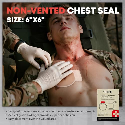 2Pcs Chest Seal Non-Vented, 6" Round Sterile Occlusive Adhesive Dressing, Emergency Trauma First Aid Supplies, IFAK Refill & Medical Supplies for Sucking Chest Injuries & Gunshot (2Pcs)