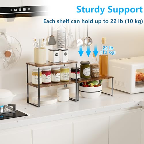 Golener Kitchen Counter Organizer, Countertop Shelf, Adjustable, Stackable - color: Rustic Brown, size: Large