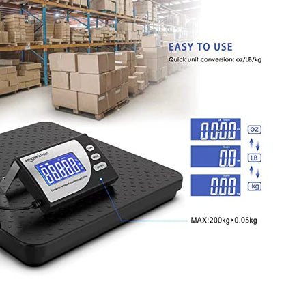 Amazon Basics Digital Postal Scale with Tare Function, Heavy Duty, Aluminium Platform, 440 lb Capacity, Digital Shipping, Portable, Black, 440 lb (Pack of 5) - size: 440 lb (Pack of 5)