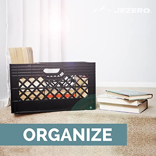 JEZERO 24 Quart 4-Pack Heavy Duty Plastic Crate | Stackable Multi-Purpose Storage Bin for Garage, Home, Office, Groceries, Outdoor, Camping & Kayaking | Black Utility Tote, 19" x 13" x 11" - style: 4-pack