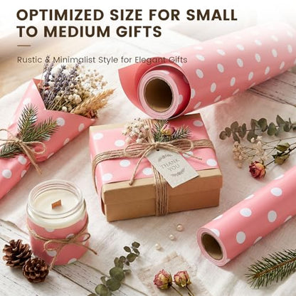 VGOODALL Pink Reversible Wrapping Paper Roll, 17 inch X 33 Feet - color: Pink,White