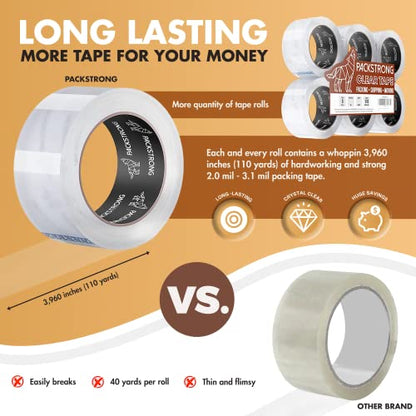 Packstrong Heavy Duty Packing Tape 6 Rolls, 2 Inch Wide 2.7 Mil 110 Yards - size: 2" Wide x 2.7 Mil Thick