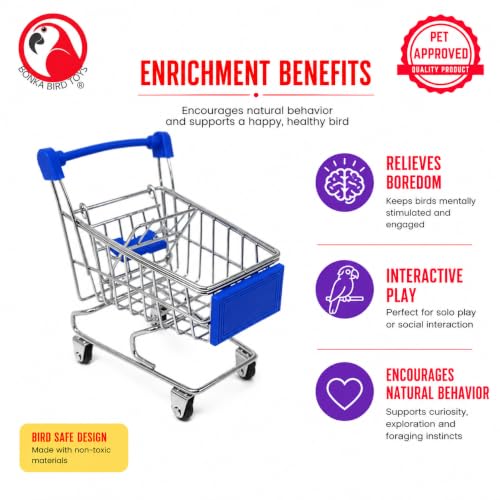 Bonka Bird Toys 2297 Mini Shopping Cart Steel Bird Toy for Small Birds - color: Light Blue