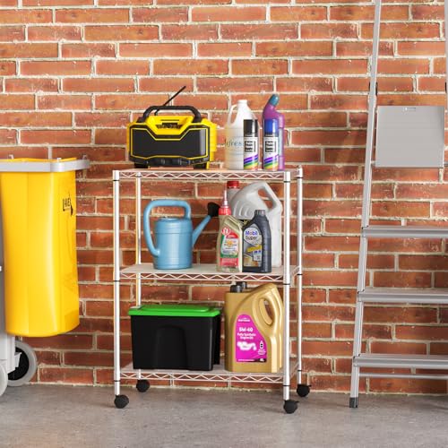 FDW | 3-Tier Wire Shelf with Wheels | 23" x 13" x 31" | Chrome - color: Chrome, size: 3-Shelf With Wheels