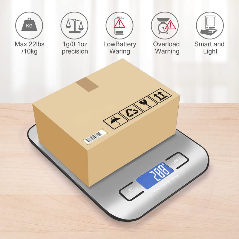 Digital Shipping Scale, Kitchen Scale Stainless Steel, Accurate 10kg/1g Rechargeable Small Postal Scale for Packages, Small Business, Handmade, Liquids, Jewelry, Boutique(Silver Black) - color: Silver black Rechargeable(10kg/1g)