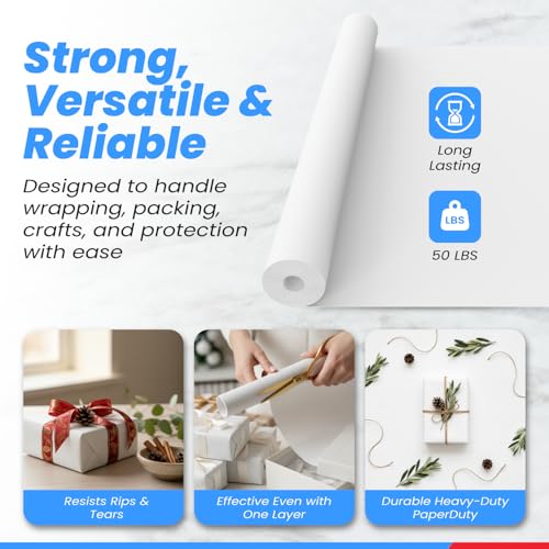 Made in USA White Kraft Paper Wide Jumbo Roll 30" x 1200" (100ft) Ideal for Gift Wrapping, Art &Craft, Postal, Packing Shipping, Floor Protection, Dunnage, Table Runner, 100% Recyclable Material - color: white