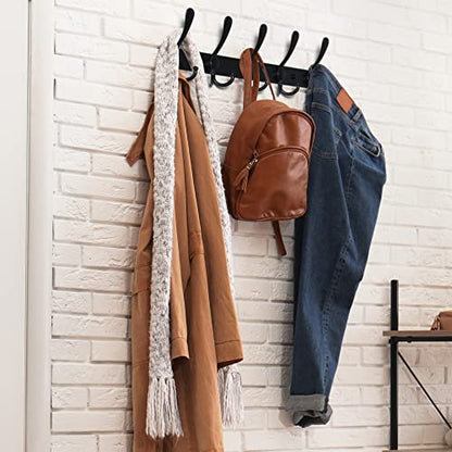 Dseap Coat Rack Wall Mounted - 5 Tri Hooks, Heavy Duty, Stainless Steel, Metal Coat Hook Rail for Coat Hat Towel Purse Robes Mudroom Bathroom Entryway,Black - color: Black, size: L=16" (1 Pcs)