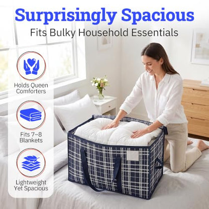 DURASACK Collapsible 26-Gallon Storage Bags, Navy Plaid, Pack of 2 - color: Navy Plaid