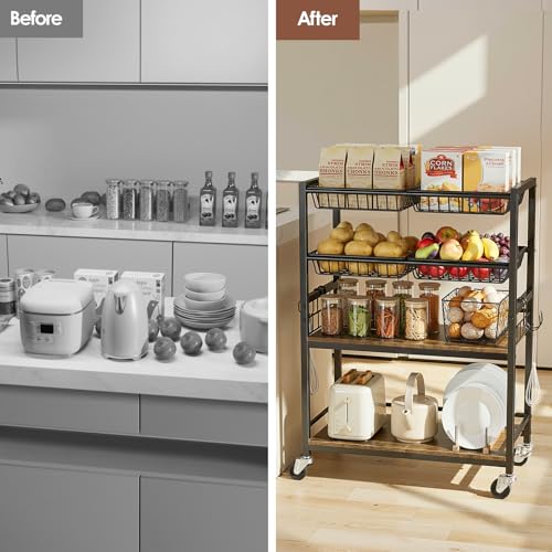 Fruit Vegetable Storage Cart, 4 Detachable Basket - color: Black, size: 4 Tier Cart(12 in)