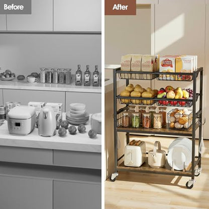 Fruit Vegetable Storage Cart, 4 Detachable Basket - color: Black, size: 4 Tier Cart(12 in)