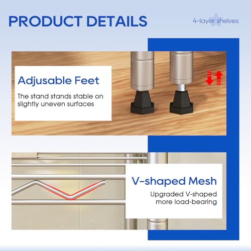 FDW | 4-Tier Wire Shelf | 35" x 13" x 53" | Chrome - color: Chrome, size: 35×13×53