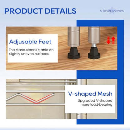 FDW | 4-Tier Wire Shelf | 35" x 13" x 53" | Chrome - color: Chrome, size: 35×13×53