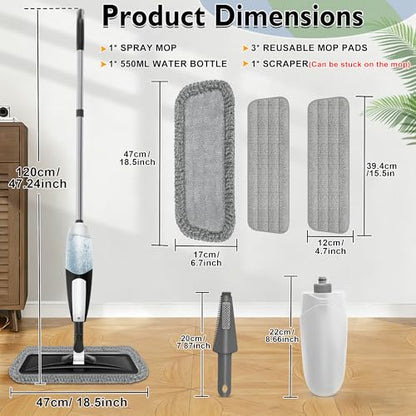 Spray Mop for Floor Cleaning: Microfiber Wet Dry Mops with 3 Washable Pads - color: Black