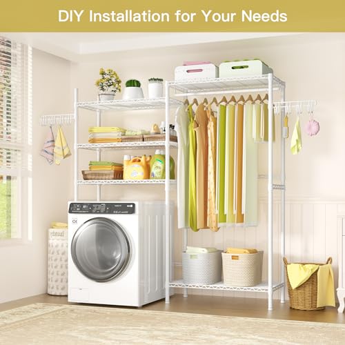 Ulif U6 Clothes Drying Rack, 5-Tier Over Washer and Dryer Shelves - color: White, size: Large: 65.3”W x 13.4”D x 77.5”H