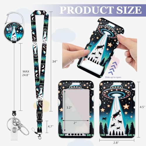 Funny UFO ID Badge Holder with Lanyard and Retractable Badge Reel - color: Ufo and Cow