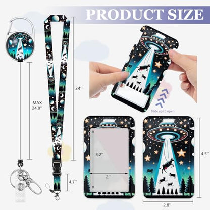 Funny UFO ID Badge Holder with Lanyard and Retractable Badge Reel - color: Ufo and Cow