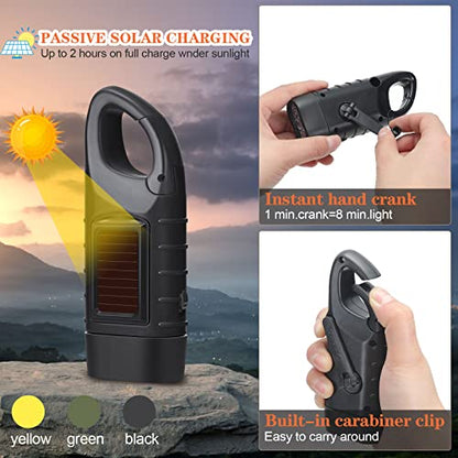 6 Pack Hand Crank Flashlights Solar Powered Flashlight, Green Yellow Black - color: Green Yellow Black