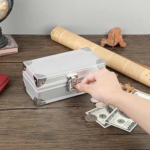 Hipiwe Lockable Cash Box Aluminium Alloy Money Box for with Key Lock - color: Silver, size: Small