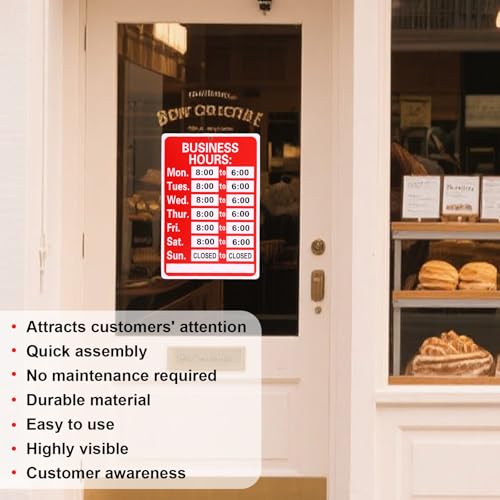 Business Hours Sign, Changeable Operation Times Sign Kit with Matching Sticker & Pen Hangable Writable Store Office Open Closed Hours Boards for Glass Door Window