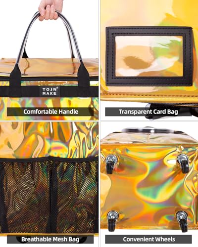 Reusable Grocery Bag with Wheels, Large Glitter Gold Rolling Tote - color: Glitter Gold, size: Large