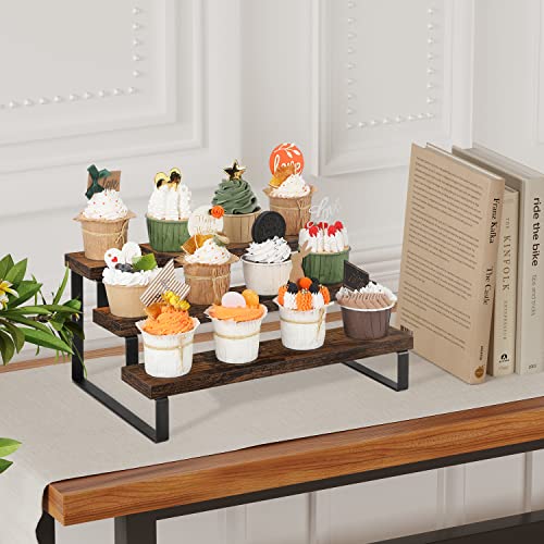 YINMIT Wooden Display Riser Stand, Tiered Perfume and Cologne Organizer Stand, 3 Tier Spice Rack Organizer, Rustic Display Shelf for Candles (3 Tier) - color: 3 Tier,1 Pack,Brown