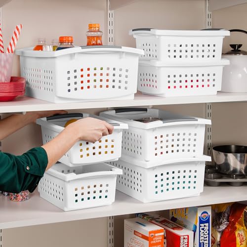 Sterilite Medium Stacking Basket Plastic Storage Organizer, White, 16-Pack - size: 16 Pack, style: Medium