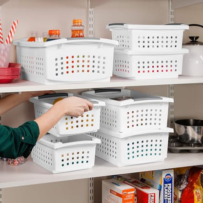 Sterilite Medium Stacking Basket Plastic Storage Organizer, White, 16-Pack - size: 16 Pack, style: Medium