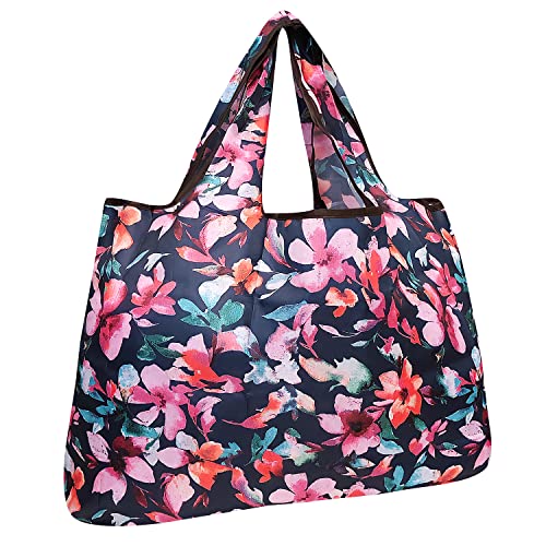 allydrew Large Foldable Tote Nylon Reusable Grocery Bags, Tropical Flowers - color: Tropical Flowers