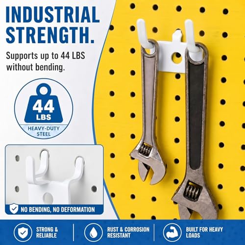 Tandefio 100 Pcs Pegboard Hooks, Picture Hangers for 1/8 & 1/4 in, White - color: White
