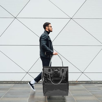 Reusable Grocery Bag on Wheels, Foldable Rolling Tote Bag with 6 Pockets - color: Black, size: Small