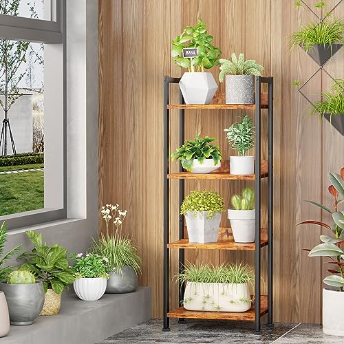 Furologee 4 Tier Bookshelf with Drawer, Small Narrow Bookcase, Rustic Brown - color: Rustic Brown, size: 4 Tier
