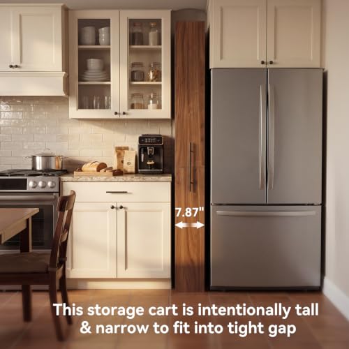 Pull Out Pantry Storage Cart Next to Fridge, Rolling Utility Cart on Wheels - color: Brown&black