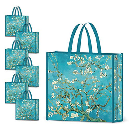 NymphFable Almond Blossom Shopping Bags, 6 Pack Reusable Grocery Tote Bag - color: Almond Blossom