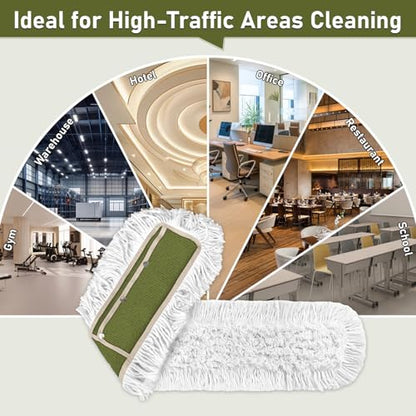 36" Commercial Dust Mop Pads Refills: Reusable Mop Head Replacement - color: Green White