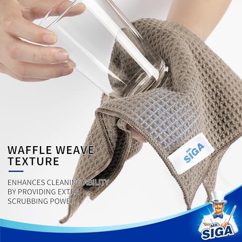 MR.SIGA Waffle Pattern Microfiber Cleaning Cloths, 6 Pack, Sandy Brown - color: Sandy Brown