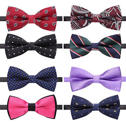 AUSKY 8 PACKS Elegant Adjustable Pre-tied Bow Ties for Men Boys (1&4&5&6&8 Pack for option) - color: H