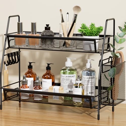 VITVITI 2 Tier Bathroom Countertop Organizer, Vanity Storage Shelf, Black - color: 2 Tier Large Black