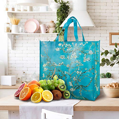 NymphFable Almond Blossom Shopping Bags, 6 Pack Reusable Grocery Tote Bag - color: Almond Blossom