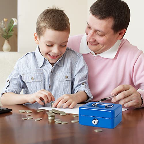 Decaller Mini Cash Box with Lock and Slot, Metal Coin Bank Piggy Bank for Adults & Kids, 4.9" x 3.7" x 2.3", Blue - color: Blue, size: X Small (4.9 Inch)