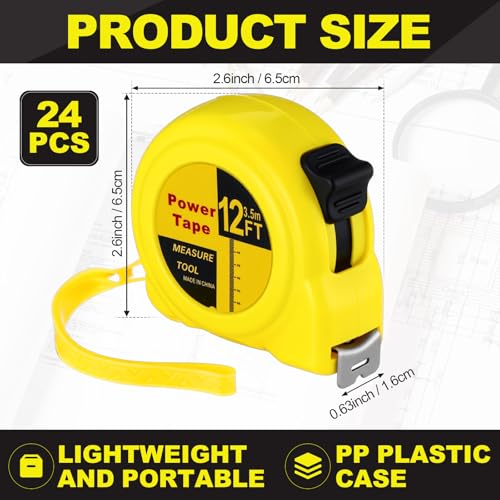 Xuhal 24 Pcs 12 ft Mini Tape Measure Retractable Bulk Small Measuring Tape Pocket Size Measurement Tool for Operation Christmas Items Party Favor Gift Stuffer for Men - size: 12 ft