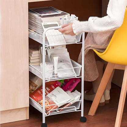 Storage Carts 3-Tier, Metal Utility Rolling Cart, White - color: White