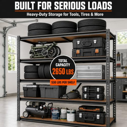 Garage Storage Shelves, Heavy Duty Metal Shelving, 2650LBS, 48" W - size: 24"D x 48"W x 72"H