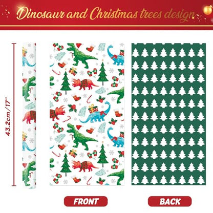 WERNNSAI Dinosaur Christmas Wrapping Paper Jumbo Roll 33 ft Green Dino Kids - color: Christmas Dinosaur C