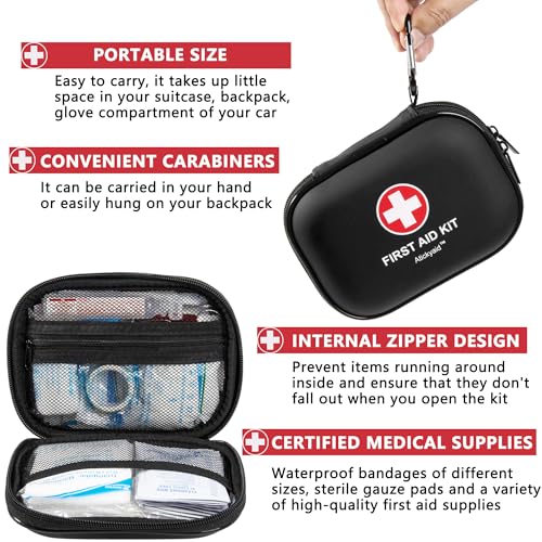 Mini First Aid Kit - 120 Piece Small Waterproof Hard Shell Medical Kit - color: Black