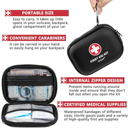 Mini First Aid Kit - 120 Piece Small Waterproof Hard Shell Medical Kit - color: Black
