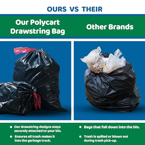 96 Gallon Industrial Strength Draw String Black Trash Bags, for Heavy Duty Curb Pickup & Outdoor Trash Bins (20 each)