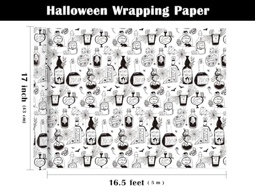 WRAPAHOLIC Witch Halloween Wrapping Paper - Mini Roll - 17 Inch x 16.5 Feet - Spell Potion Wrapping Paper for Halloween Deco, Birthday Gift Wrap - color: Halloween Potion