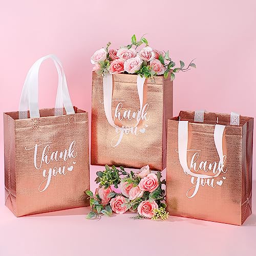 Sweetude 30 Thank You Non Woven Gift Bag, 10 x 8 x 4 Inch, Rose Gold - color: Rose Gold, size: 1 Count (Pack of 30)